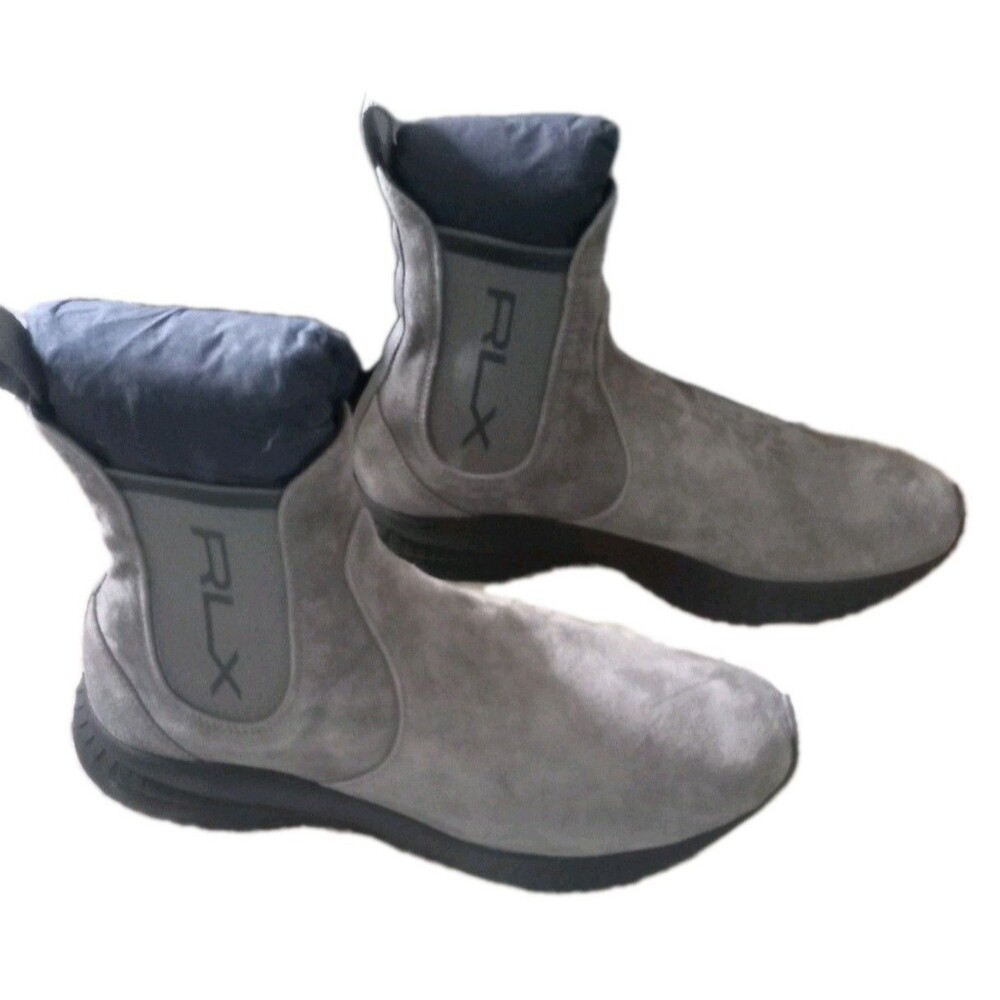 NIB Ralph Lauren RLX Sock Sneaker Women Size 6.5D Gray Suede SlipOn Vibram Sole